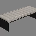 Modern Light Colored Sofa Bench With Cylindrical Padded Seats And Black Frame 3d model