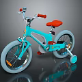 Kids Turquoise Bicycle With Red Seat Handlebars Training Wheels And Modern Design
