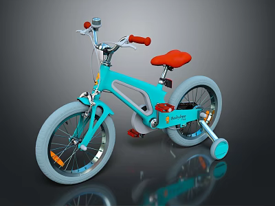 Kids Turquoise Bicycle With Red Seat Handlebars Training Wheels And Modern Design 3d model