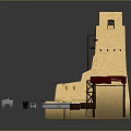 Traditional Earth Toned Building With Tower Large Water Wheel Red Roof And Stone Features