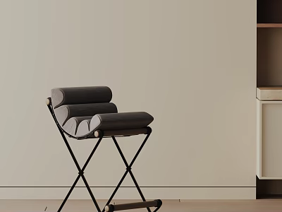 Modern Gray Padded Seat Bar Stool With Black X Shaped Metal Frame In Kitchen Interior 3d model