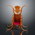 Ornate Classic Wooden Chair With Carved Backrest Red Upholstered Seat And Gold Curved Accents