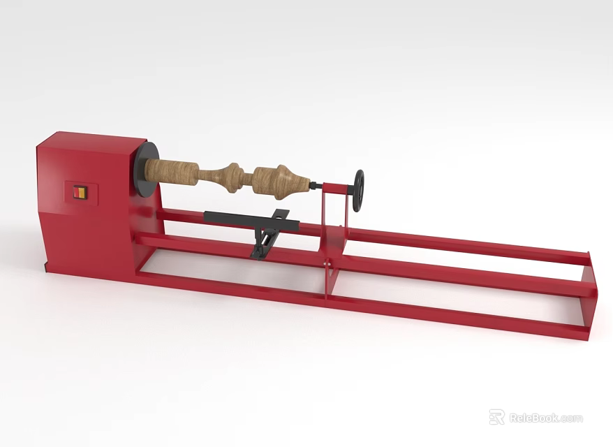 Industrial Red Wood Lathe Machine With Rotating Wooden Workpiece And Sturdy Stand 3d model 