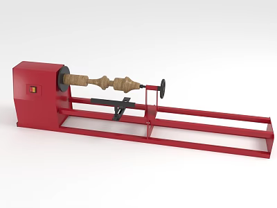 Industrial Red Wood Lathe Machine With Rotating Wooden Workpiece And Sturdy Stand 3d model