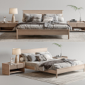 Nordic Double Bed Solid Wood Double Bed 3d model