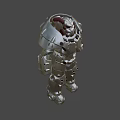 Detailed Mechanical Robotic Head Structure With Metallic Silver And Red Components 3d model