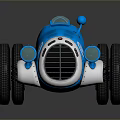 Blue Vintage Open Top Race Car With Black Seats And Silver Wheels On Dark Background
