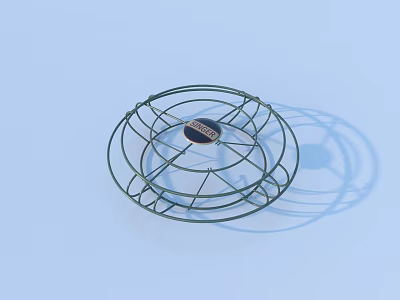 Green Metal Wire Rack With Black Circular Center On Light Blue Background And Shadow 3d model