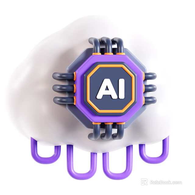 Modern Computer AI Chip Design With Cloud Background And Purple Connecting Wires 3d model 