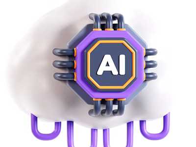 Modern Computer AI Chip Design With Cloud Background And Purple Connecting Wires 3d model