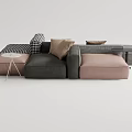 Modern Sectional Sofa Set With Gray Pink Modular Seats Checkered Accents And Small Side Table