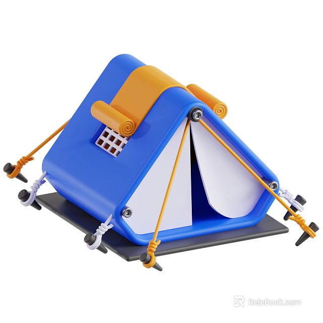 Foldable Blue and Orange Decorative Ornament Set with White Panels Black Base Rope Accents 3d model 