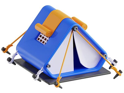 Foldable Blue and Orange Decorative Ornament Set with White Panels Black Base Rope Accents 3d model