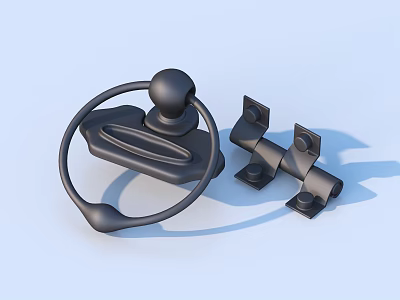 Black Metal Hardware Components With Circular Ring And Mounting Brackets 3d model