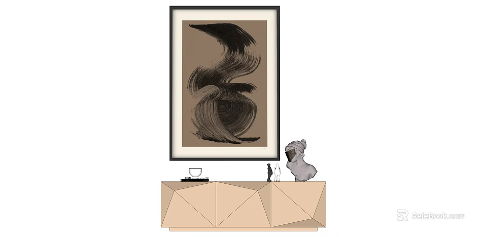Modern Interior With Abstract Painting Geometric Cabinet And Decorative Cup Figurine 3d model 