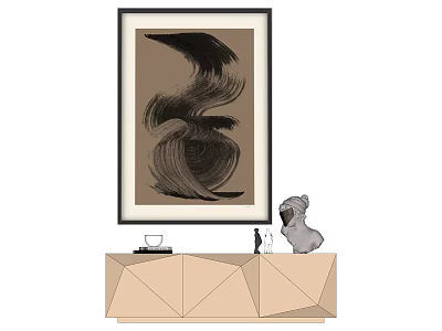 Modern Interior With Abstract Painting Geometric Cabinet And Decorative Cup Figurine 3d model