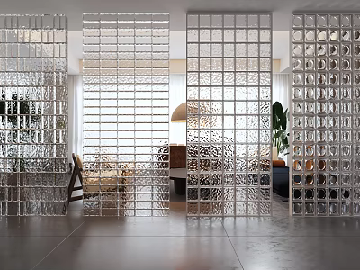 Modern Glass Block Room Dividers With Geometric Patterns For Interior Space Separation And Light Transmission 3d model