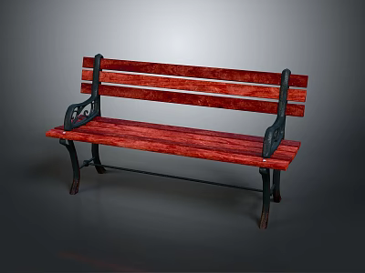 Red Wooden Park Bench With Black Metal Armrests In Natural Setting 3d model