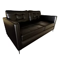 Modern Black Leather Two-Seater Sofa With Tufted Design And Metal Legs 3d model