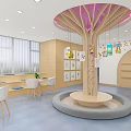 Bright Kindergarten Interior With Tree Shaped Wooden Structure And Activity Area