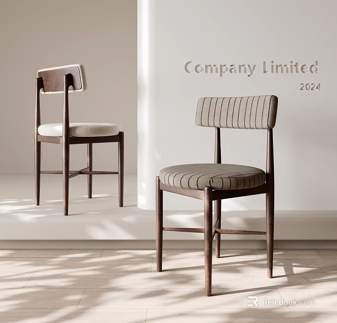 Modern Minimalist Dining Chairs With Wooden Frame Striped Backrest And Upholstered Seats 3d model 