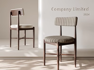 Modern Minimalist Dining Chairs With Wooden Frame Striped Backrest And Upholstered Seats 3d model