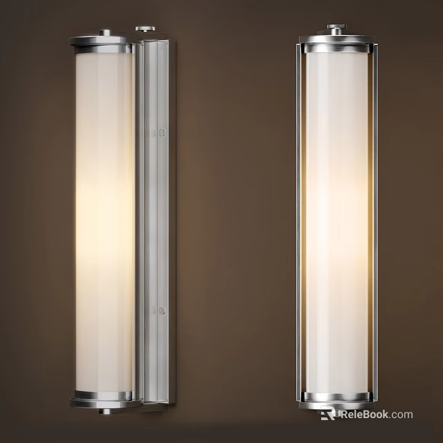 Modern Wall Lamps With White Translucent Shades And Metal Frames Mounted On Brown Wall 3d model 