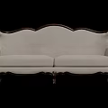 Beige Two Seater Sofa With Dark Wooden Carved Frame And Classical Design
