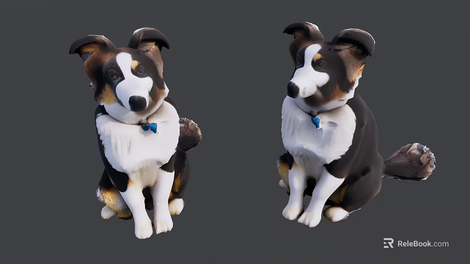 Realistic Reptile Figurines with Black White Brown Color and Blue Collar Sitting Pose 3d model 