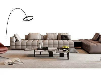 Modern Living Room Interior With Stylish Sofa And Coffee Table Set And Floor Lamp 3d model