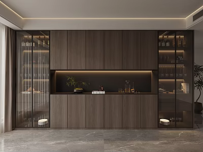 Modern Wine Cabinet Design With Wooden Frame Glass Doors And LED Lighting 3d model