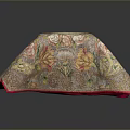 Vibrant Floral Embroidered Decorative Cloth With Colorful Patterns And Red Trimmed Edges