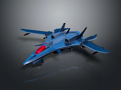 Blue Fighter Jet Model With Futuristic Streamlined Design And Red Cockpit 3d model