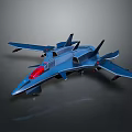 Blue Fighter Jet Model With Futuristic Streamlined Design And Red Cockpit