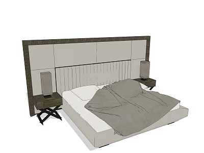 Background Double Bed Featuring Elegant Modern Headboard Nightstands and Bedding 3d model