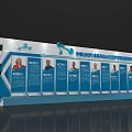 Group Photo Check-in Spot With Blue Display Wall And Portrait Photos With Text Introductions
