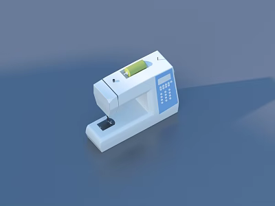White Household Sewing Machine With Blue Control Panel And Green 3d model