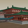 Ancient Chinese Architecture Traditional Design With Double Roof Green Glazed Tiles And Red Pillars