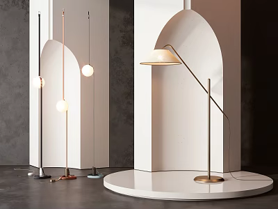 Modern Floor Lamps In Stylish Design Showcase With White Arch And Grey Walls 3d model