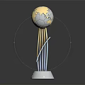 Globe Shaped Trophy with Golden Pillars and Silver Base on Dark Background with Reflection 3d model
