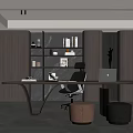 Modern Study Room Interior Design With Wooden Desk Comfortable Chair And Bookshelves