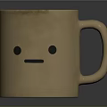 Brown Ceramic Mug With Simple Face Design Having Black Dot Eyes And Line Mouth