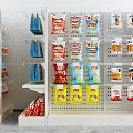 White Open Display Shelves With Various Snack Packages For Retail Store 3d model