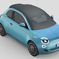 Blue Two Door Fiat Compact Car With Black Roof And Modern Design
