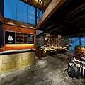 Unique Themed Restaurant Interior With Giraffe Statue Zebra Patterned Seats Wooden Shelves And Framed Artworks
