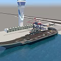 Aircraft Carrier Docked At Port With Control Tower And Military Ship Deck