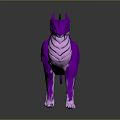 Vibrant Purple Game Fantasy Creature With Horns Striped Body And Curled Tail Design