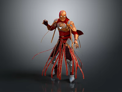 3D Game Movie Character in Red Gold Armor With Flowing Streamers And Dynamic Standing Pose 3d model