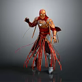3D Game Movie Character in Red Gold Armor With Flowing Streamers And Dynamic Standing Pose