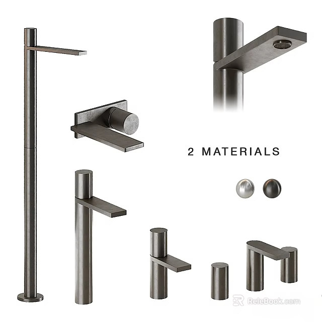 Modern Faucet Collection Showcasing Two Materials and Sleek Design Elements 3d model 